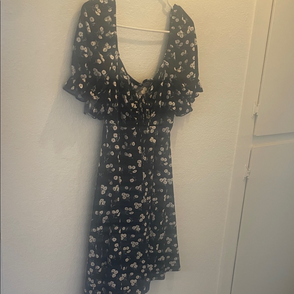 SHEIN Black Floral High Low Dress